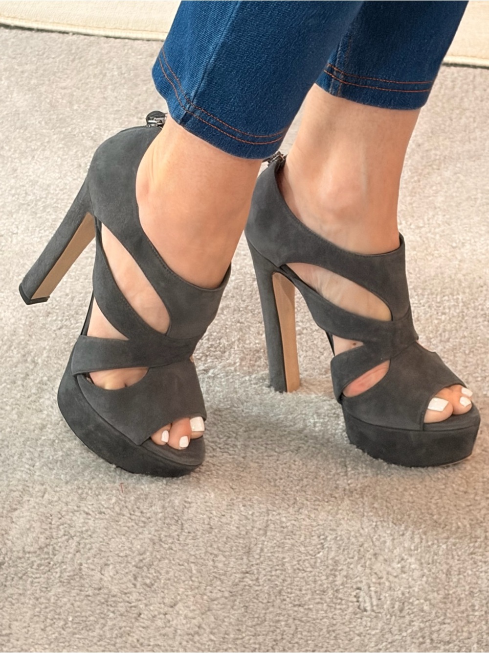Miu Miu Charcoal Suede cutout Platform Heels